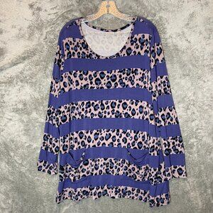 LOGO Women Animal Print Gabby Jersey Stretch Knit Long Sleeve Tunic Top 2X Plus